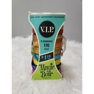 Vintage RETRO MCM Atomic Rainbow Christmas RIBBON EMPTY BOX decor boho advertise